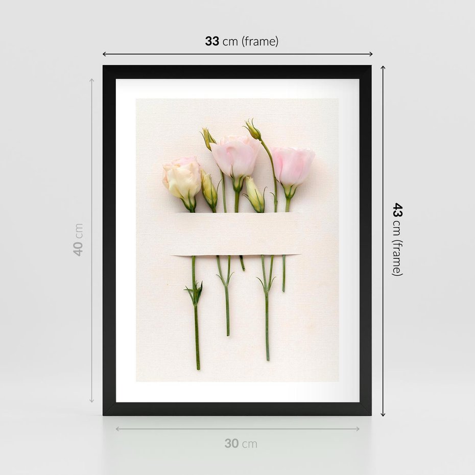 Plakat w ramie 30x40 - Białe kwiatowe uniesienia - białe, kwiaty - rama czarna
