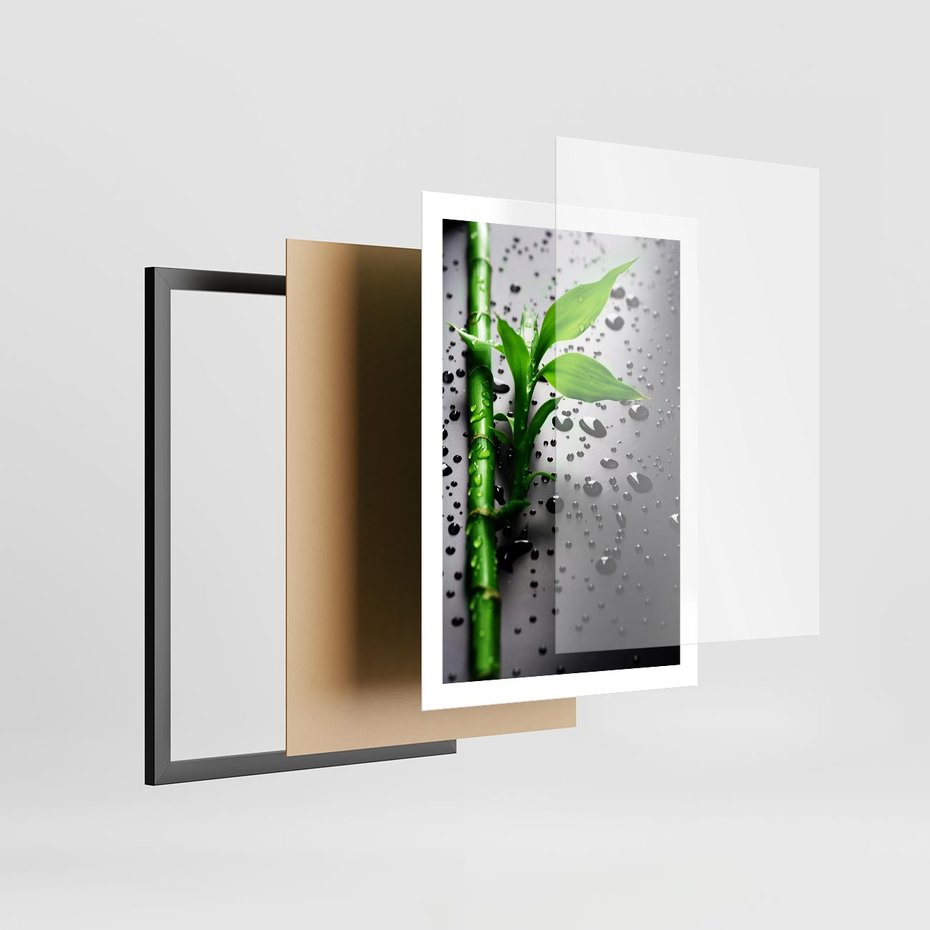Plakat w ramie 50x70 - Bambusowa Harmonia - bambus, liście - rama czarna
