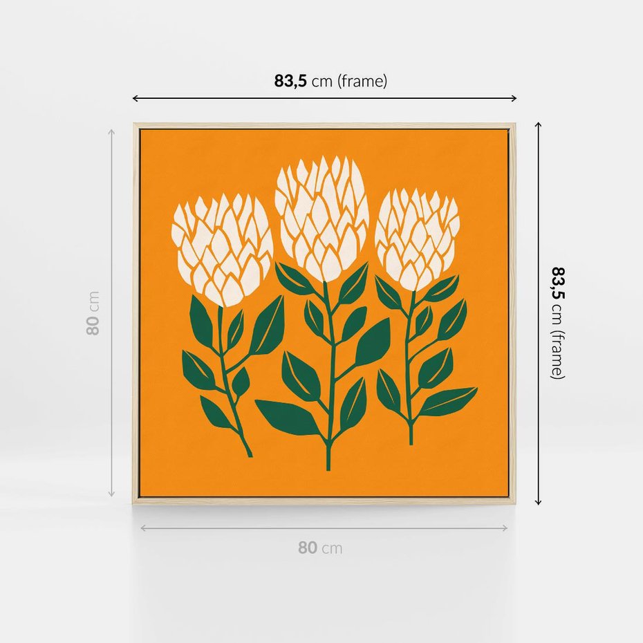 Obraz w ramie 80x80 - Kolorowe Impresje - abstrakcyjna kwiatowa kompozycja, żółte mocne tło - rama drewno