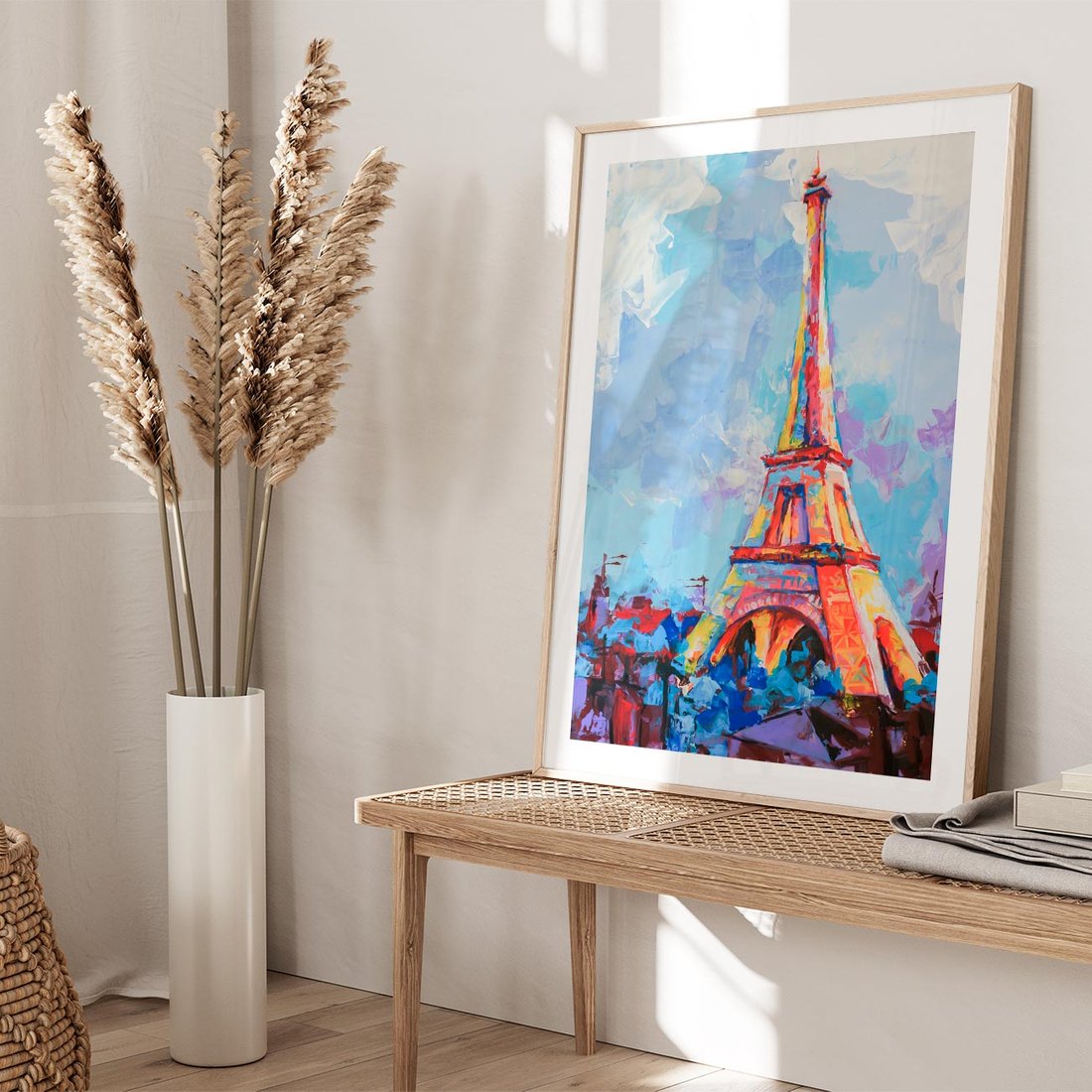 Plakat w ramie 30x40 - Paryska Wieża - olejny abstrakcyjny obraz, wieża eiffla - rama drewno