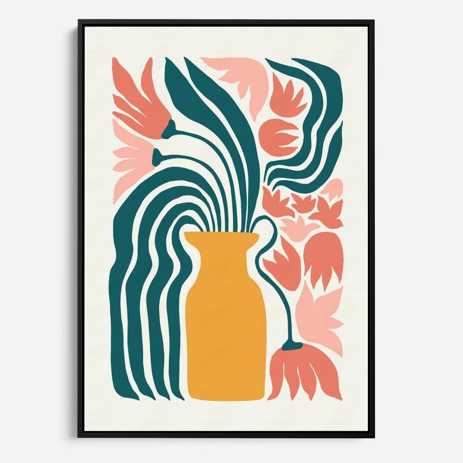 Obraz w ramie 70x100 - Kolorowe Pasmo - abstrakcyjne kwiaty w wazonie, pdastelowe kolory - rama czarna