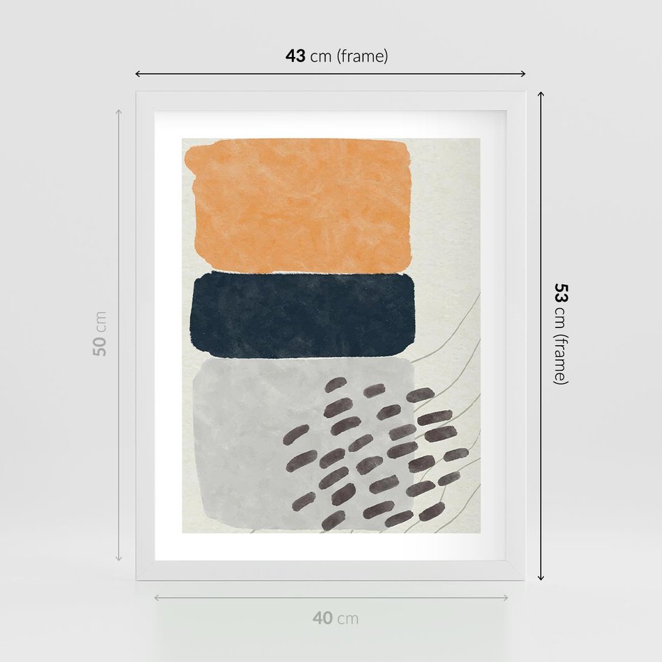 Plakat w ramie 40x50 - Impulsy Podróżnych Marzeń - geometryczne elementy, stonowane kolory - rama biała