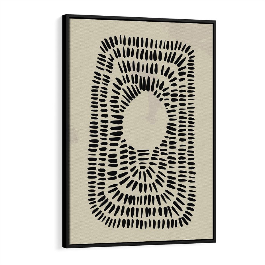 Obraz w ramie 70x100 - Zaklęte Wnętrza - boho plakat, czarne kropki kreski - rama czarna