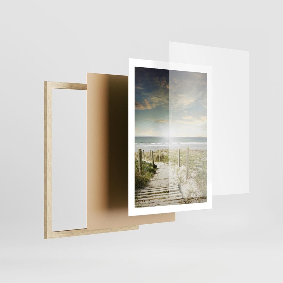 Plakat w ramie 50x70 - Błękitne morze na pomostach - morze, pomost - rama drewno