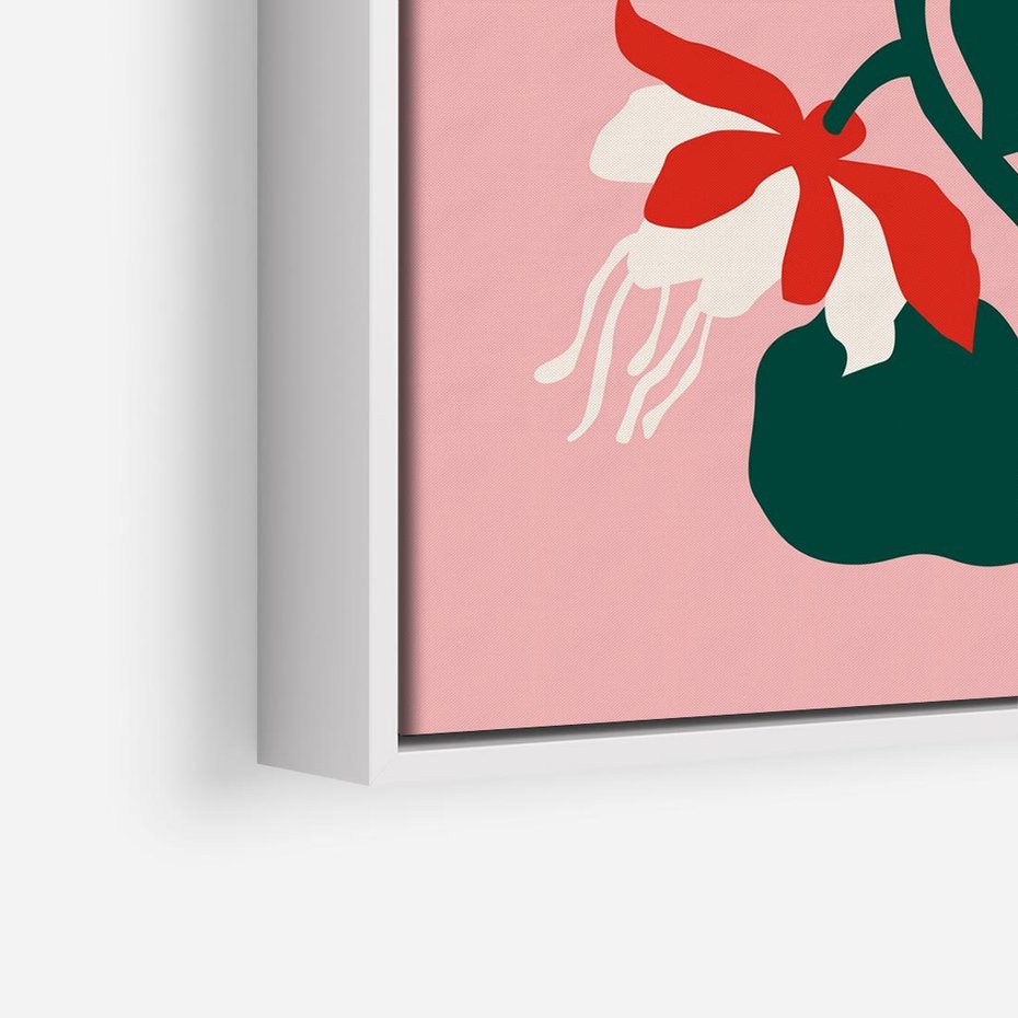 Obraz w ramie 50x50 - Migotliwa Kreatywność - abstrakcyjne kwiaty, różowe tło - rama biała