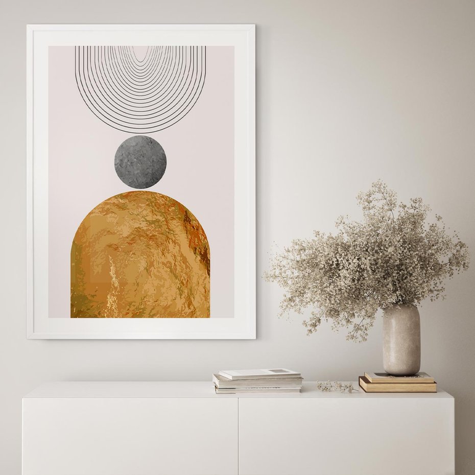 Plakat bez ramy 30x40 - Złote Półkole w Sztuce Geometrii - grafika, złote półkole