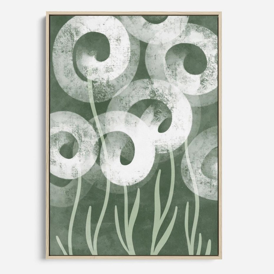 Obraz w ramie 70x100 - Spokojne Plamy Natury - zielony plakat, roślinne motywy - rama drewno