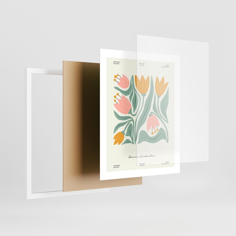 Plakat w ramie 40x50 - Tajemnicza Aura - kwiaty, nowoczesna abstrakcja - rama biała