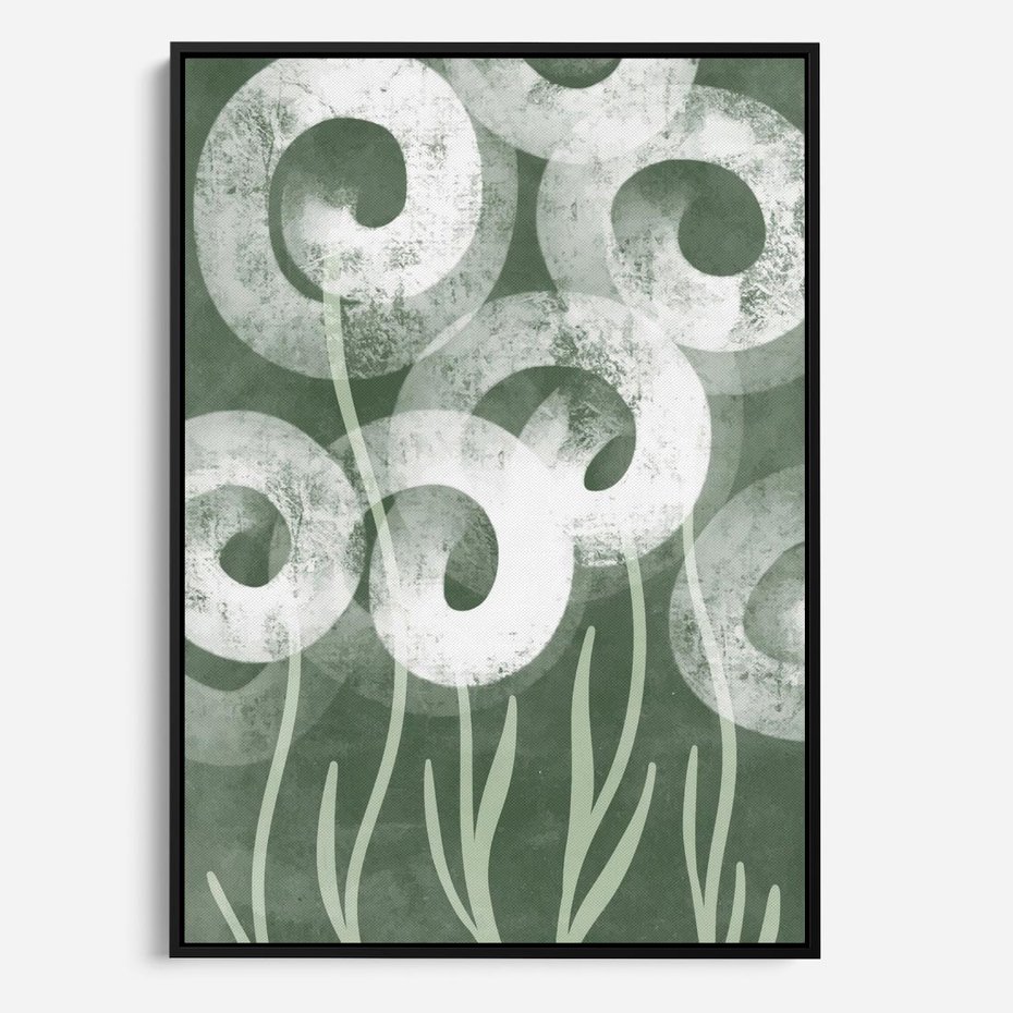 Obraz w ramie 50x70 - Spokojne Plamy Natury - zielony plakat, roślinne motywy - rama czarna