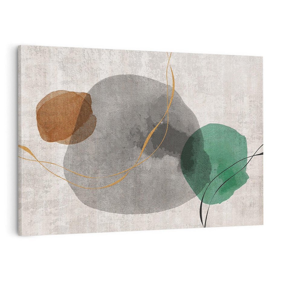 Obraz na płótnie 100x70 - Delikatne Plamy - akwarelowe plamy, złote linie