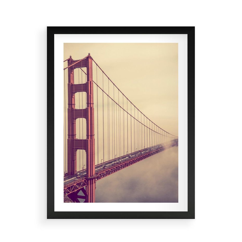 Plakat w ramie 50x70 - Most w mgle z perspektywą - most, perspektywa - rama czarna