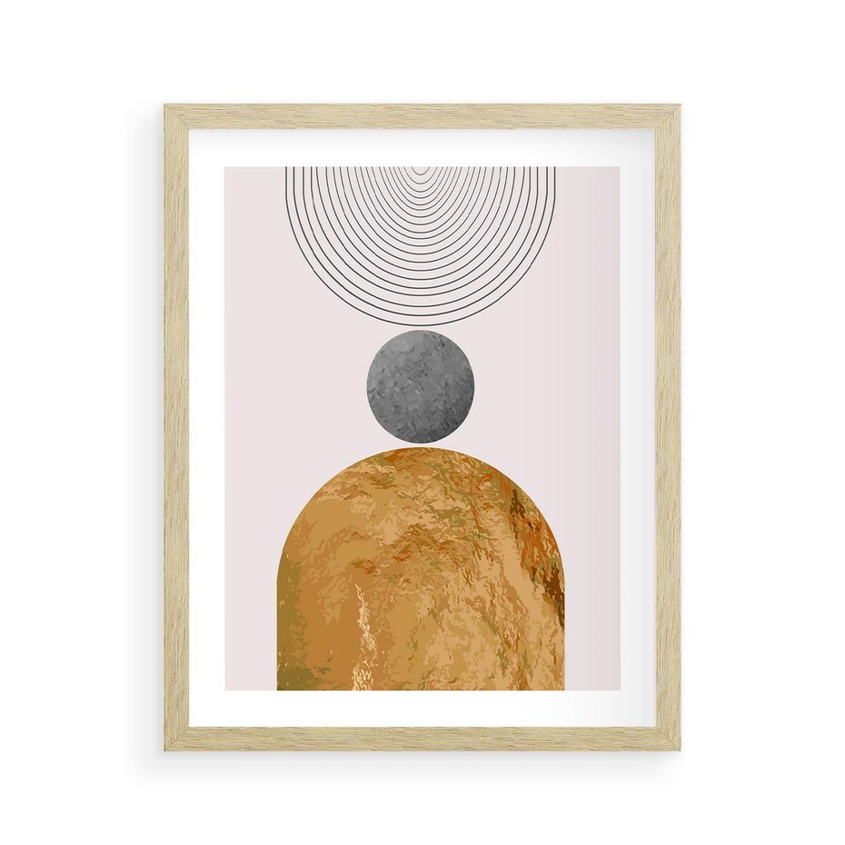Plakat w ramie 40x50 - Złote Półkole w Sztuce Geometrii - grafika, złote półkole - rama drewno