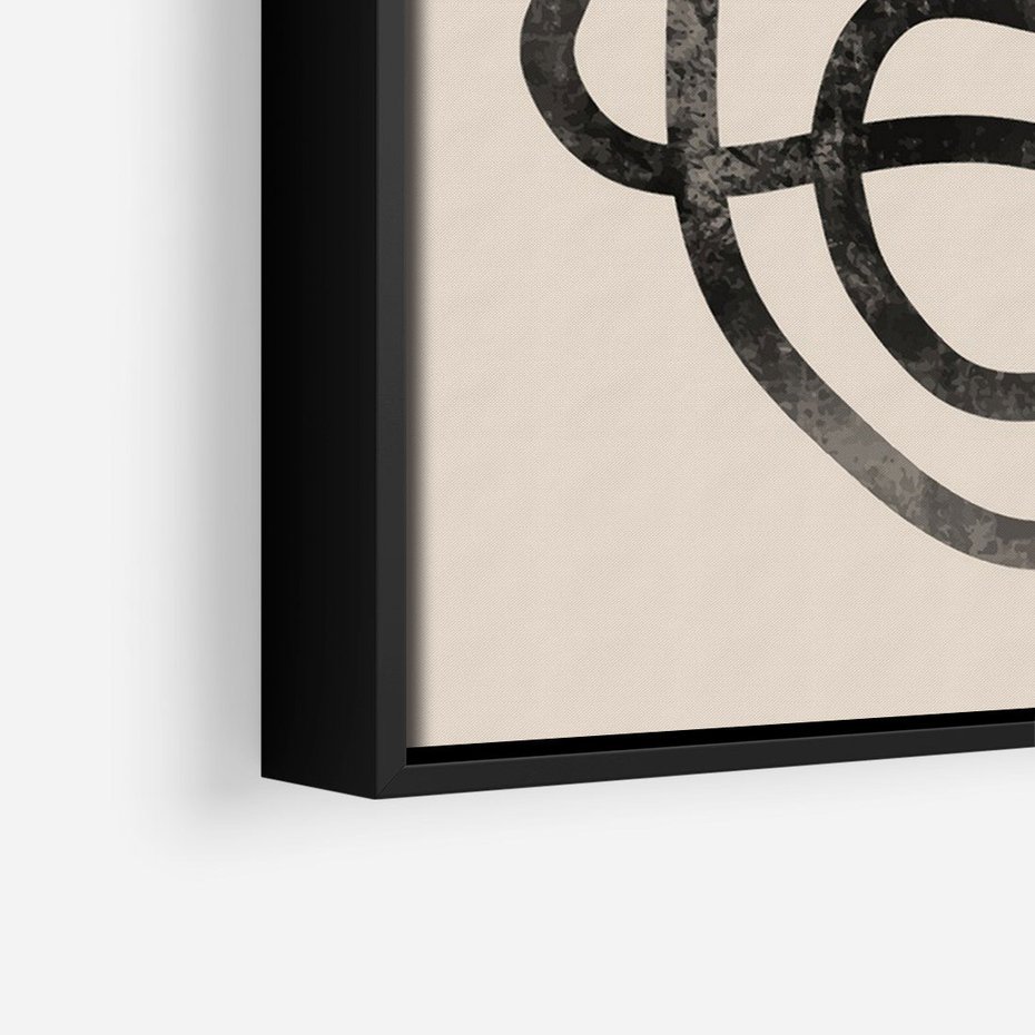 Obraz w ramie 50x70 - Przenikanie Wirtualnych Wymiarów - zaplątane minimalistyczne linie, na bezowym tle - rama czarna