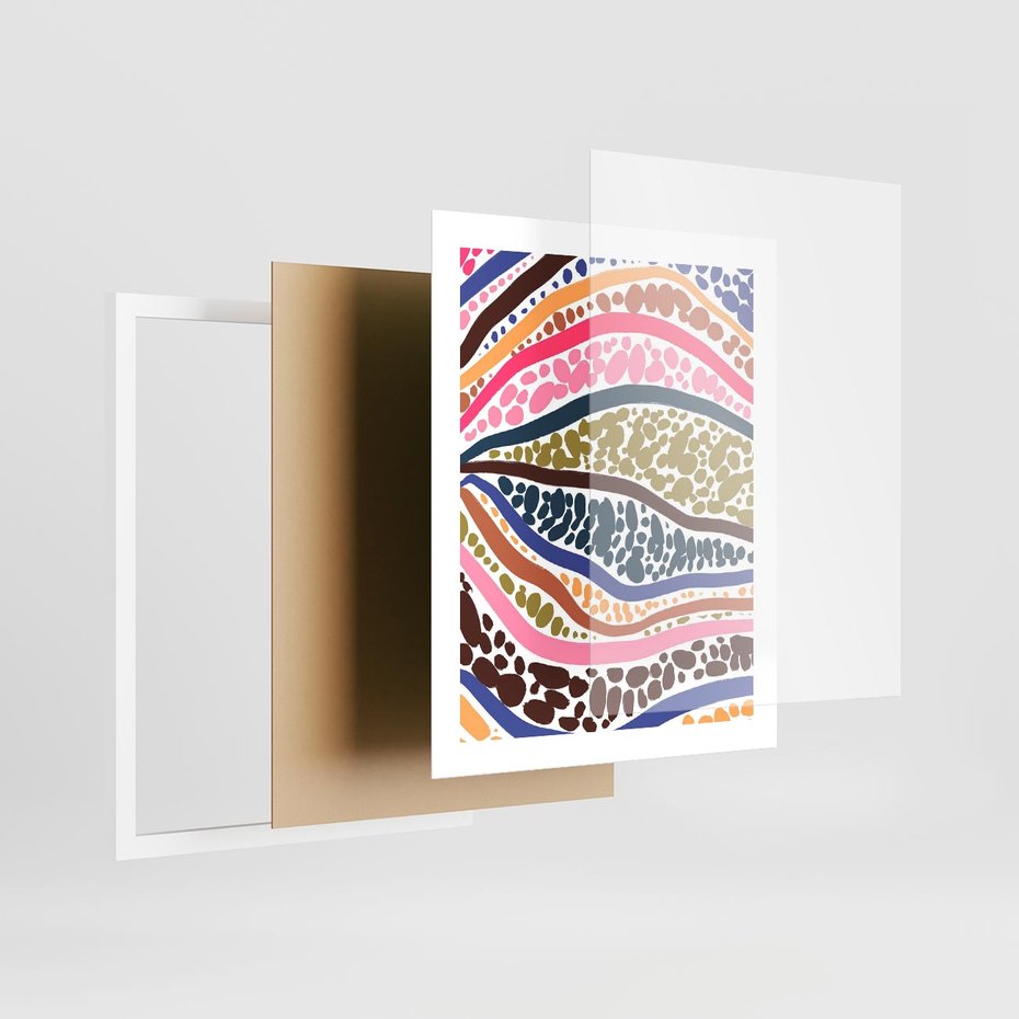 Plakat w ramie 40x50 - Wibracje Plam - kolorowe wzory, tęczowe żywe kolory - rama biała
