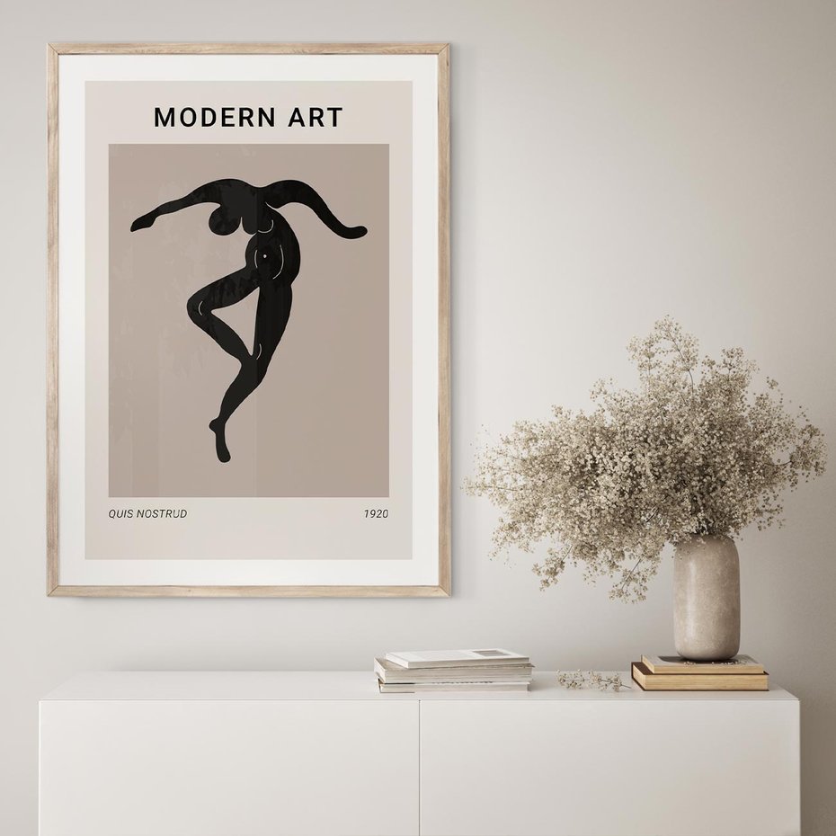 Plakat w ramie 50x70 - Modernistyczna Wizja - plakat modern, czarna postać - rama drewno