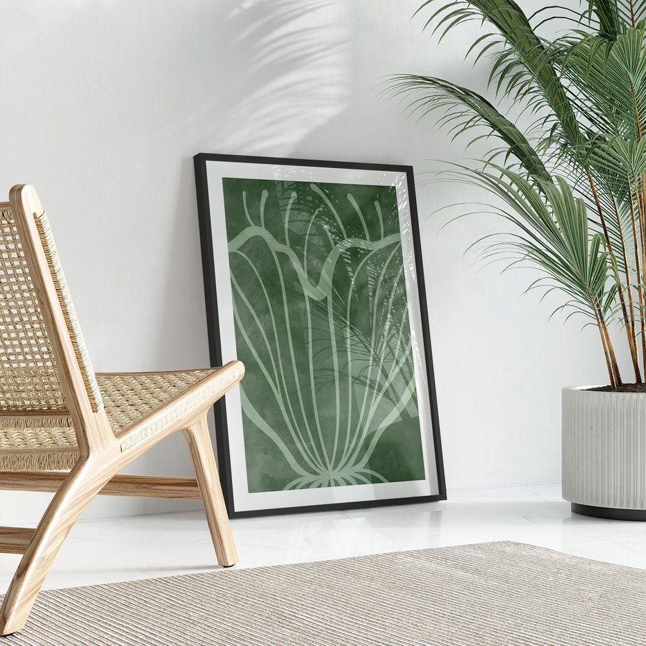 Plakat w ramie 50x70 - Zieleń Kształtująca Spokój - zielony plakat, roślinne inspiracje - rama czarna