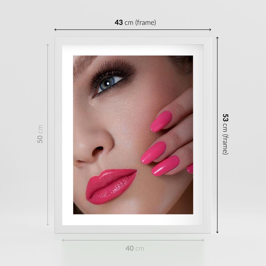 Plakat w ramie 40x50 - Usta, manicure, spa: kobieca harmonia - usta, manicure - rama biała