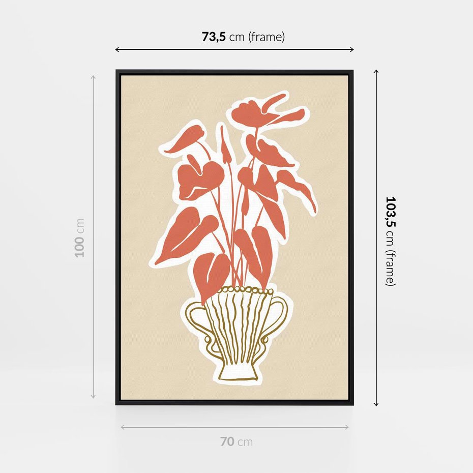 Obraz w ramie 70x100 - Harmonijne Echa - abstrakcyjne kwiaty liście, elegancka kompozycja - rama czarna