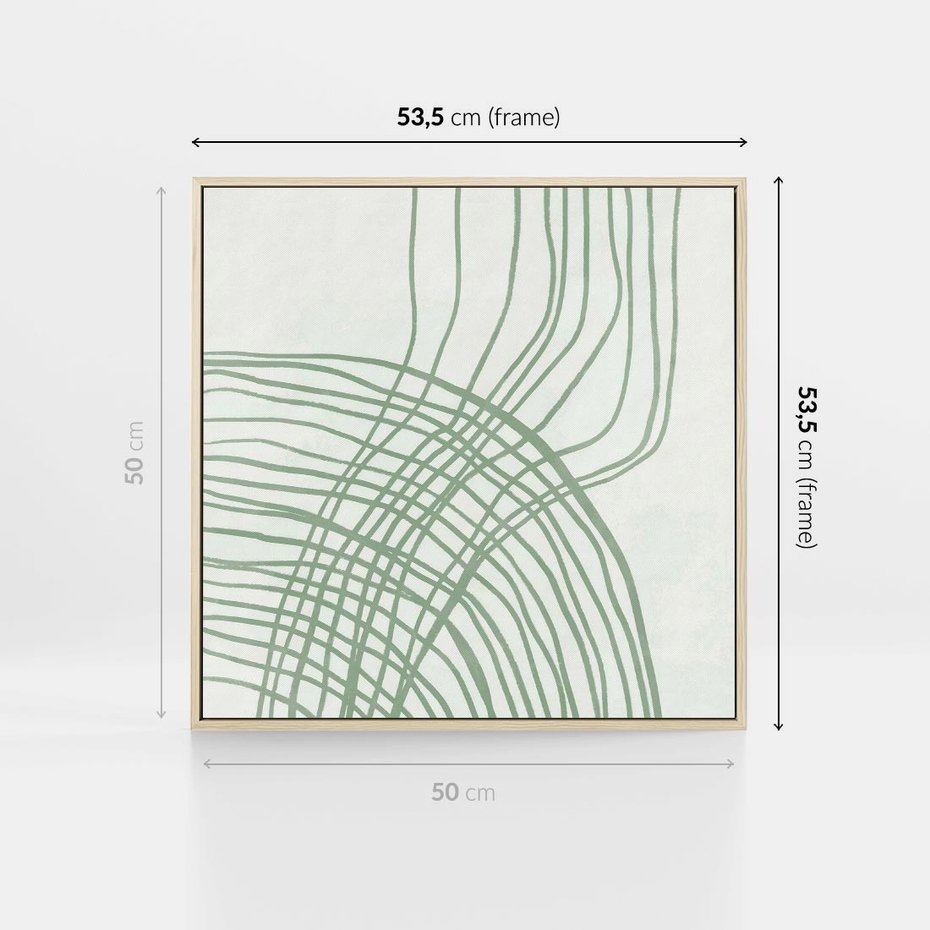 Obraz w ramie 50x50 - Migotliwa Spokojna Zieleń - zielony plakat, abstrakcyjne splątane linie - rama drewno