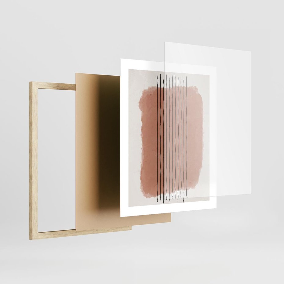 Plakat w ramie 40x50 - Rozmyte Widzenia - abstrakcyjna akwarelowa plama, nieregularne kreski - rama drewno