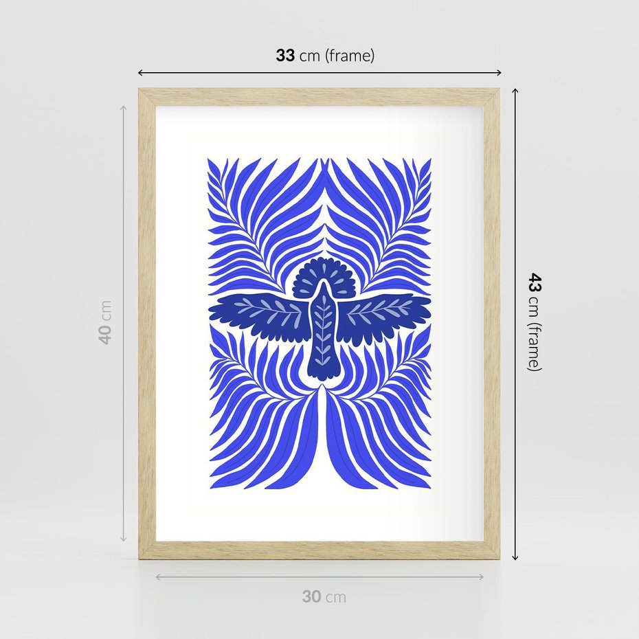 Plakat w ramie 30x40 - Etniczne Rekwizyty - etniczne roślinne wzory, granat - rama drewno