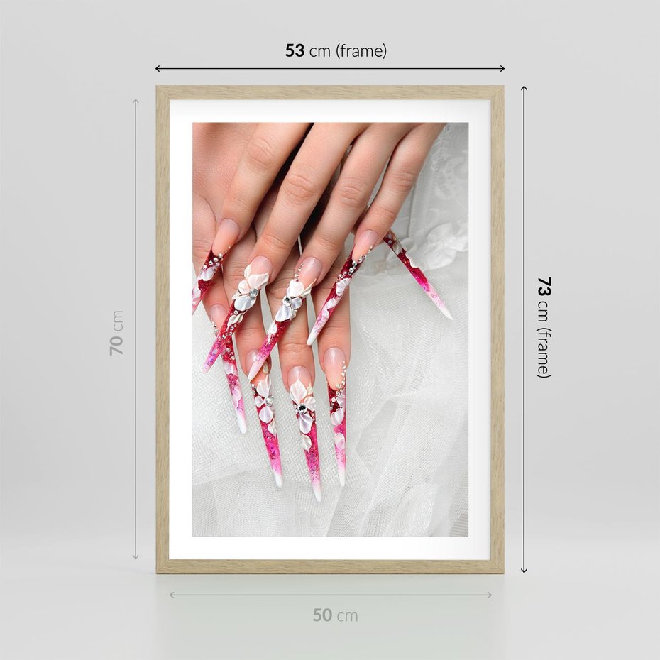 Plakat w ramie 50x70 - Paznokcie jak dzieło sztuki - paznokcie, manicure - rama drewno