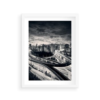 Plakat w ramie 40x50 - Miejska Symfonia - miasto, nocą - rama biała