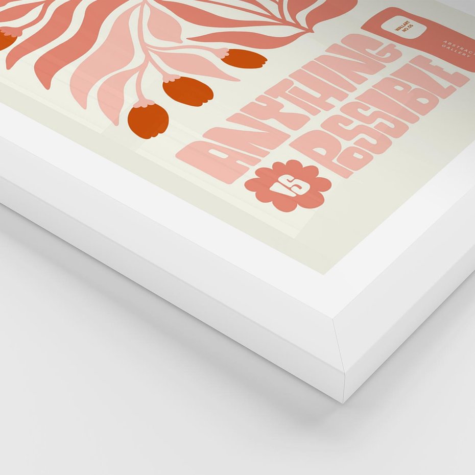 Plakat w ramie 50x70 - Migotliwa Euforia - kompozycja w łososiowym kolorze, kwiaty - rama biała