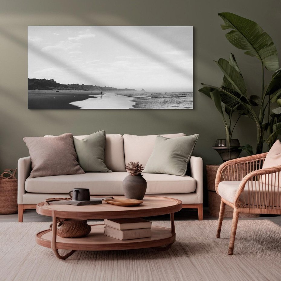 Obraz na płótnie 100x50 - Nadmorska Melodia - czarno białe zdjęcie, plaża