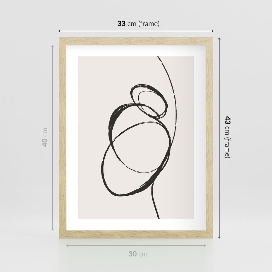 Plakat w ramie 30x40 - Modernistyczne Refleksje - abstrakcyjne szkicowane linie, minimalizm - rama drewno