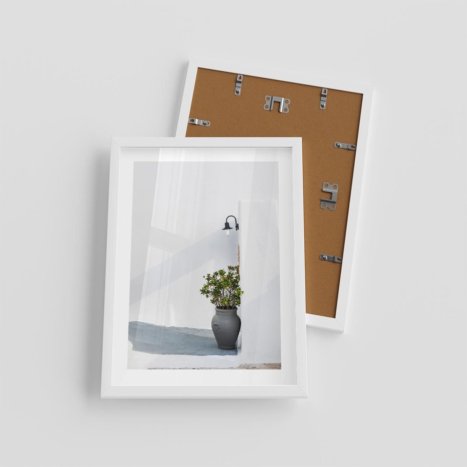 Plakat w ramie 30x40 - Błękitne wybrzeże - Santorini, Grecja - rama biała