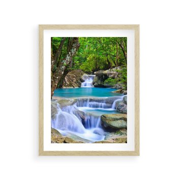 Plakat w ramie 50x70 - Siła Rzeki i Urok Wodospadu - rzeka, wodospad - rama drewno