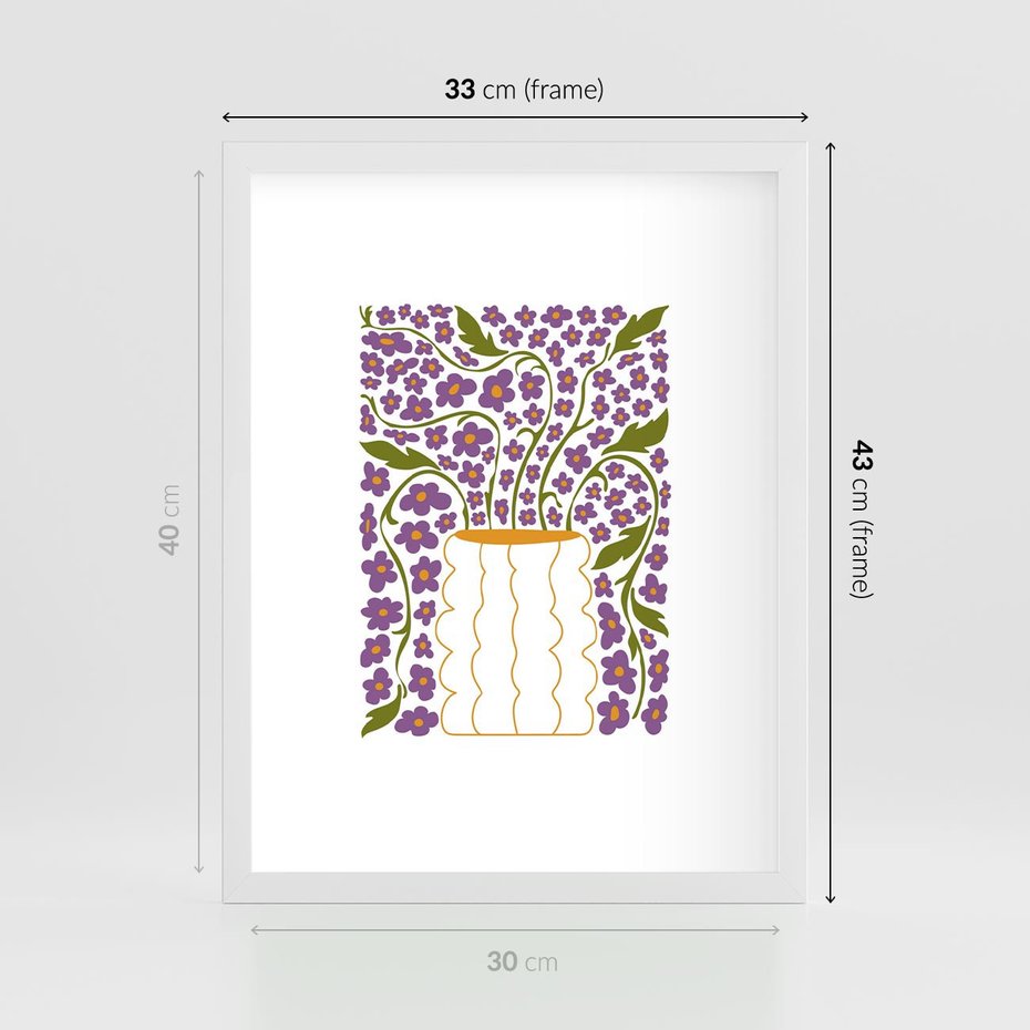 Plakat w ramie 30x40 - Witalność Kwiatów - kwiaty w wazonie, minimalistyczna kompozycja - rama biała