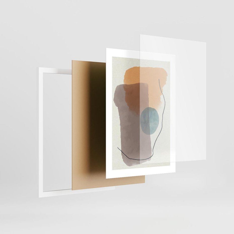 Plakat w ramie 30x40 - Rozkwitająca Akwarelowa Inspiracja - geometryczne elementy, stonowane ziemiste kolory - rama biała