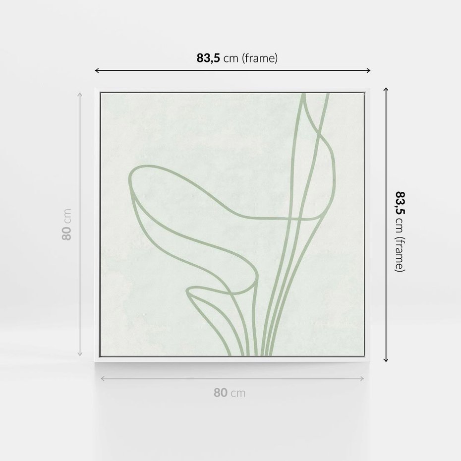 Obraz w ramie 80x80 - Zielona Równowaga Linii - abstrakcyjne delikatne zielone linie, nowoczesny plakat - rama biała