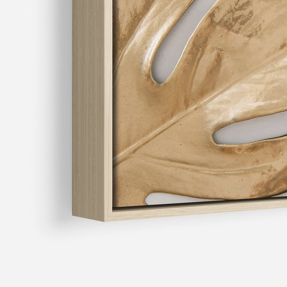 Obraz w ramie 80x120 - Natury Szlachetność - złote, liście - rama drewno