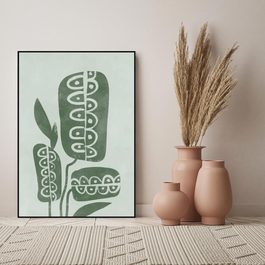 Obraz w ramie 70x100 - Nurtująca Zieleń - abstrakcyjny zielony motyw, skandynawski design - rama czarna