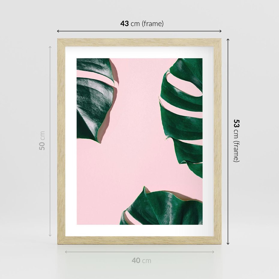 Plakat w ramie 40x50 - Minimalizm Natury - minimalizm, liście monstery - rama drewno
