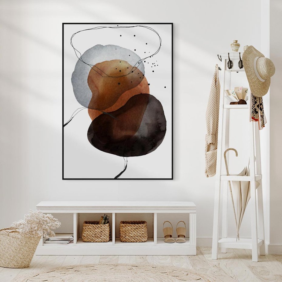 Obraz w ramie 50x70 - Kolorowe Wizje - abstrakcyjne plamy akwarelowe, czarny szkic - rama czarna