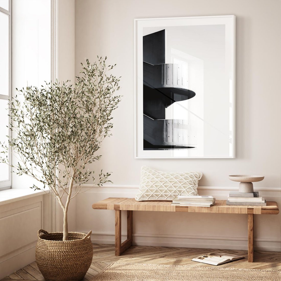 Plakat w ramie 50x70 - Elegancja Współczesności - architektura, nowoczesne formy - rama biała