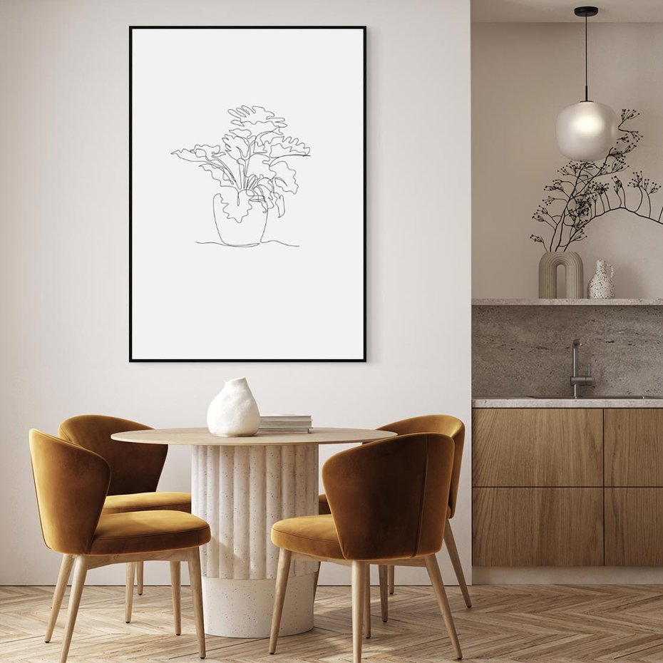 Obraz w ramie 70x100 - Rozkwitające Formy - szkic, minimalizm - rama czarna