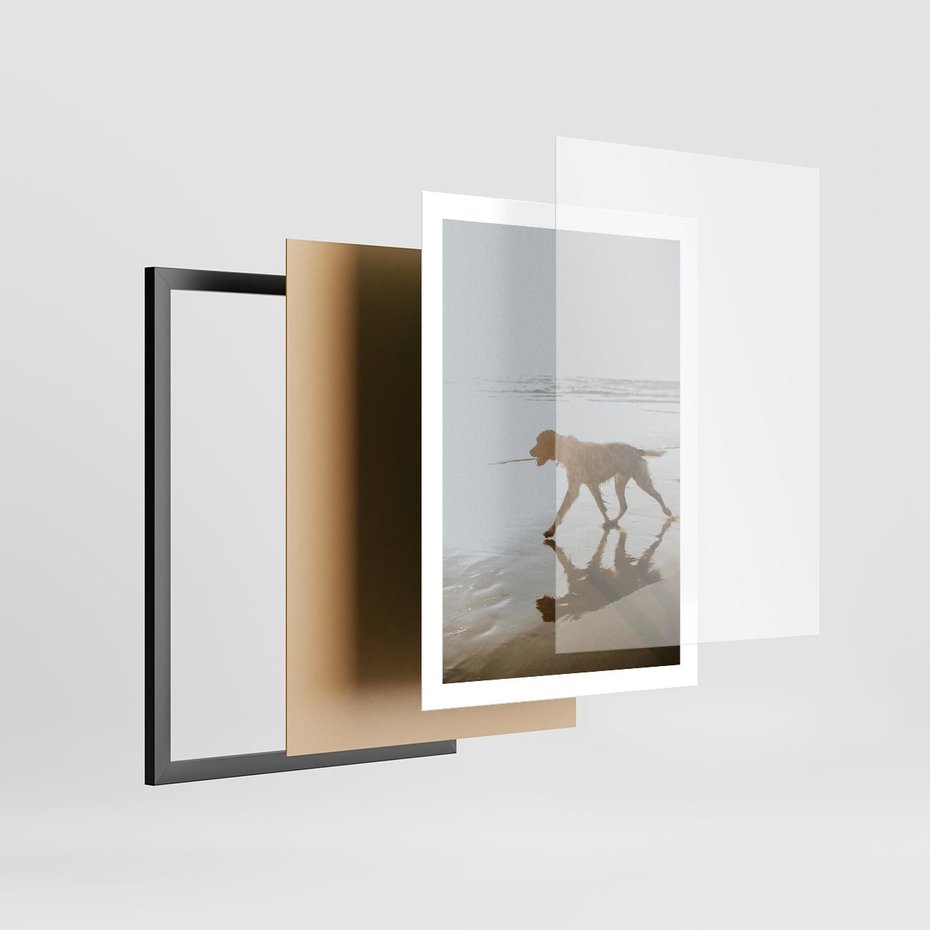 Plakat w ramie 50x70 - Przyjaciel na Plaży - pies, na plaży - rama czarna