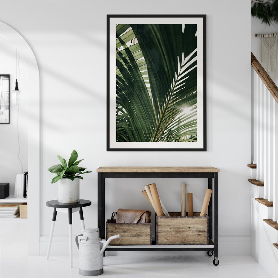 Plakat bez ramy 21x30 - Tropikalne Uroki: Palmy i Zielone Liście - palmy, zielone liście