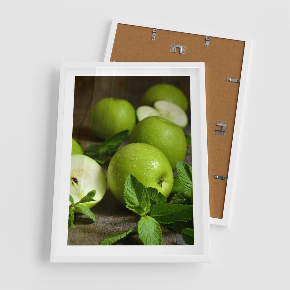 Plakat w ramie 50x70 - Jabłkowa kolorystyka - jabłka, owoce - rama biała