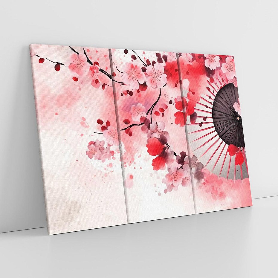 Obraz na płótnie 120x80 - Szept Kwitnącej Wiśni - japoński parasol, liście