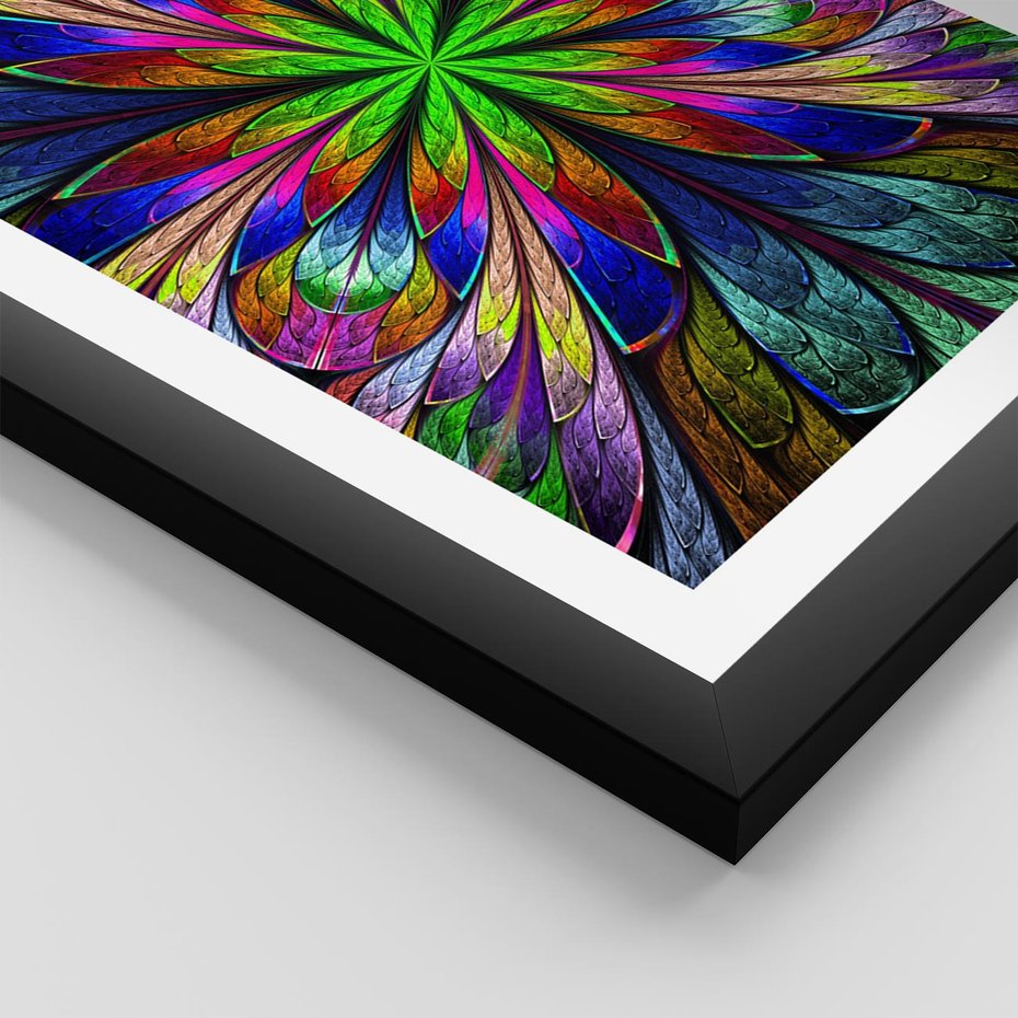 Plakat w ramie 40x50 - Witrażowa magia na płótnie - witraż, sztuka - rama czarna