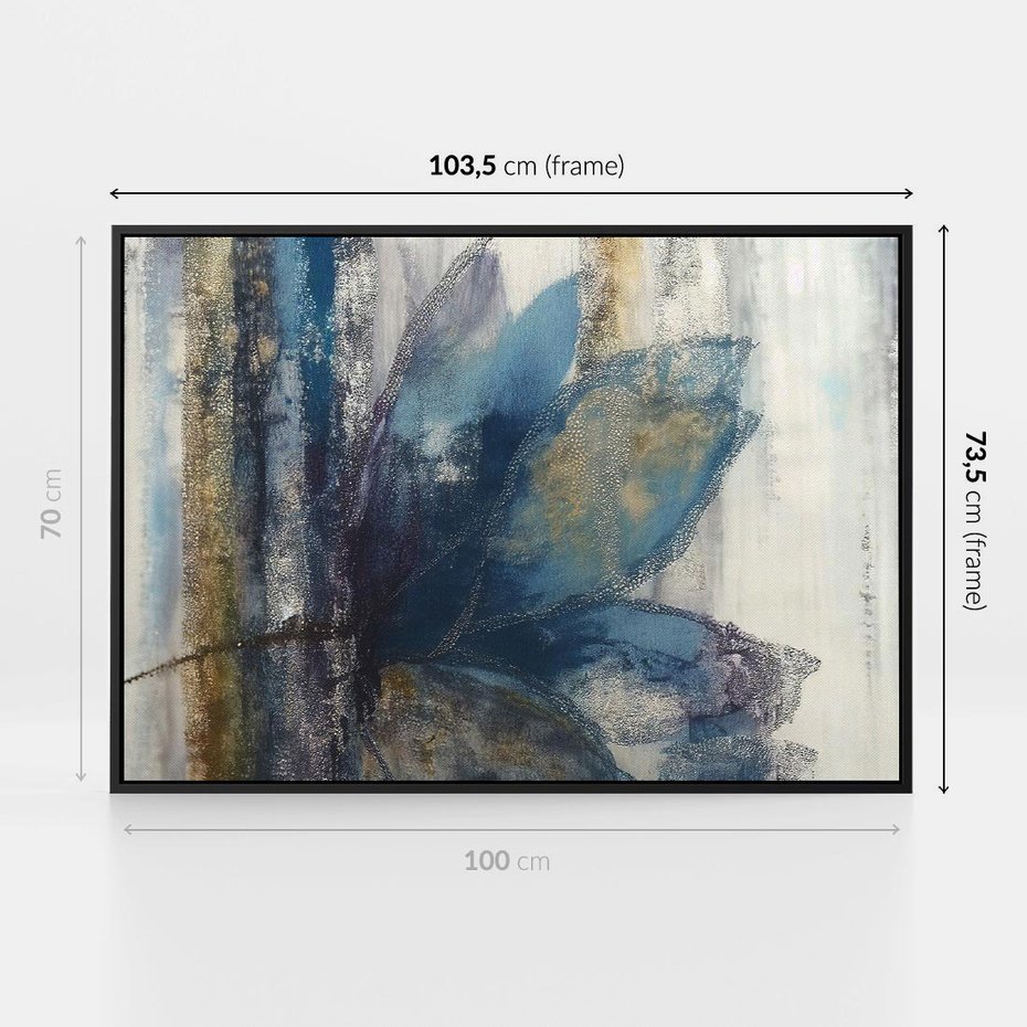 Obraz w ramie 100x70 - Tekstura Kwiatu - olejny obraz, niebieski kwiat - rama czarna