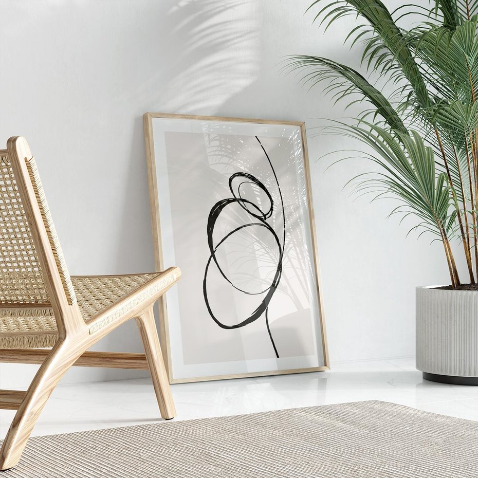 Plakat w ramie 30x40 - Modernistyczne Refleksje - abstrakcyjne szkicowane linie, minimalizm - rama drewno