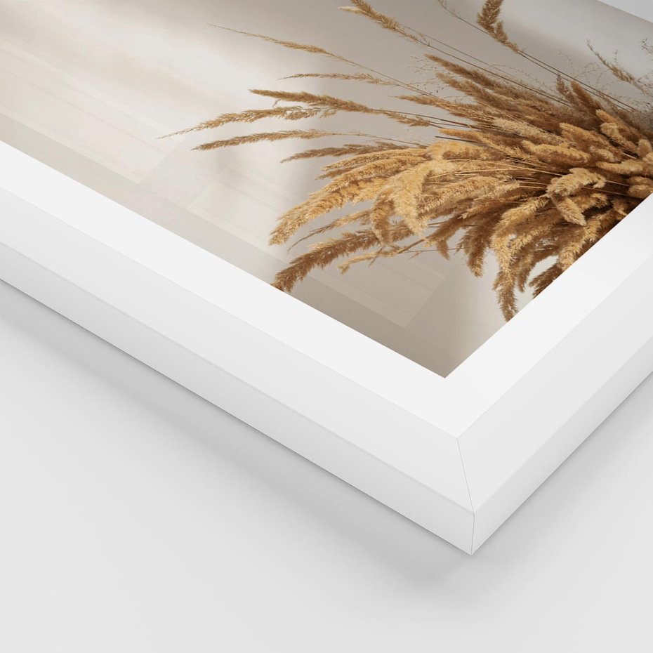Plakat w ramie 50x70 - mpresyjne układy traw - boho, trawy - rama biała