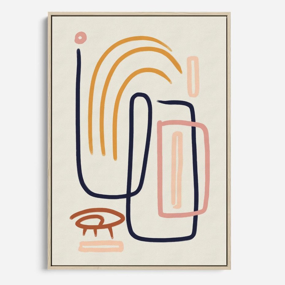 Obraz w ramie 70x100 - Abstrakcyjne Mrugnięcie - abstrakcja w stylu picasso, beżowe tło - rama drewno